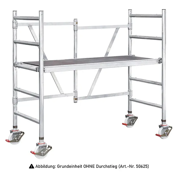 Iller Leiter Rollgerüst Klappgerüst 1,70x0,75m Plattform mit Durchstieg 3,00m AH - Arbeitshöhe: 3.000 m - Mobiles Aluminium-Rollgerüst mit schwarzer Plattform und feststellbaren Lenkrollen.