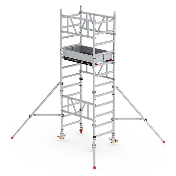 Altrex Rollgerüst MiTower 1-Personen-Gerüst Aluminium mit Fiber-Deck Plattform 0,75x1,27m 4, - Arbeitshöhe: 4.200 m - Mobiler Rollgerüstturm aus Aluminium in Silber mit Arbeitsplattform, Auslegern und feststellbaren Lenkrollen.