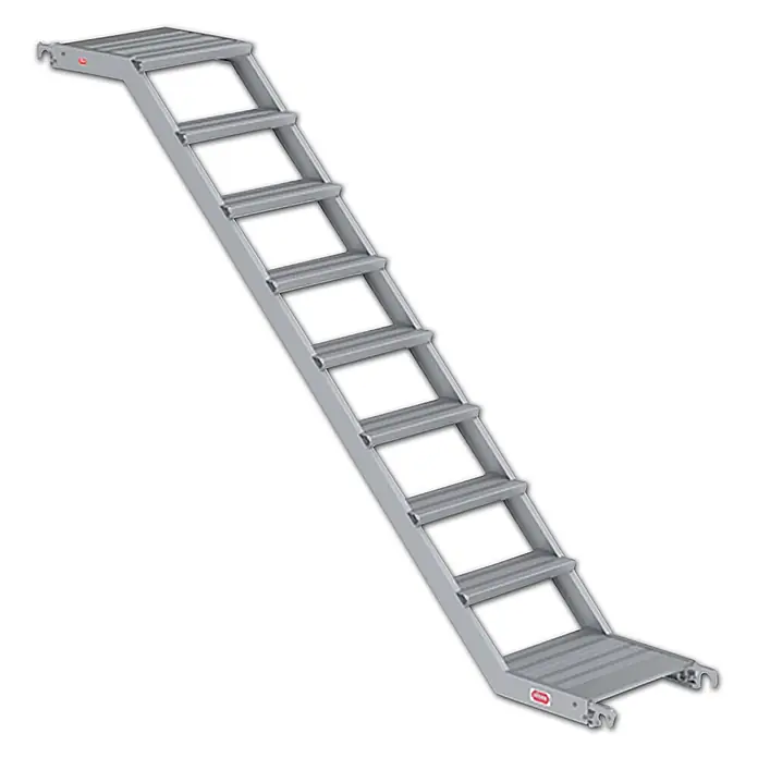 Altrex Rollgerüst Fahrgerüsttreppe 1,85m für RS TOWER 5 -  - Graue Metall-Gangway mit rutschfesten Stufen für sicheren Zugang oder Einstieg.