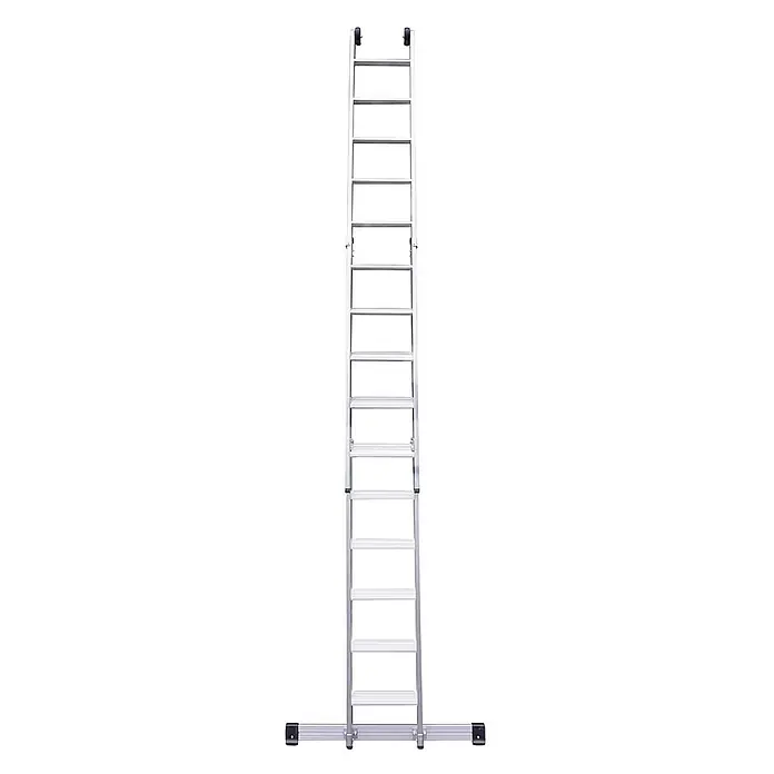 Euroline Schiebeleiter Premium 302 Stufen- Schiebeleiter 2x10 Sprossen - Anzahl Tritte: 10 Stk., Arbeitshöhe: 4.650 m, Aluminium - Ausziehbare Aluminiumleiter mit breiter Standbasis und oberen Rollen, für den professionellen Einsatz.