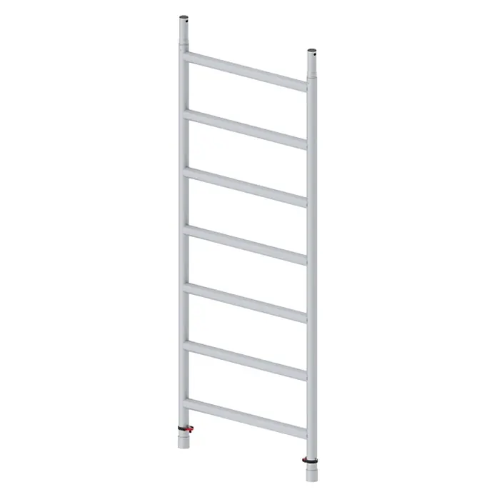 Altrex Rollgerüst Aufbaurahmen RS TOWER 5 PLUS 0,90m Breite 7 Sprossen -  - Heller, grauer Handtuchheizkörper im Leiterdesign mit sechs Querstangen und kleinen roten Details am Fuß.