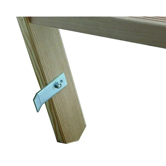 Werner Stehleiter Holz Stufenstehleiter zweiseitig begehbar 2x6 Stufen - Anzahl Tritte: 6 Stk., Arbeitshöhe: 3.100 m, Holz - Holzrahmen mit silberner Metallhalterung, mit einer Schraube befestigt, zur Möbelmontage oder Lattenroststütze.
