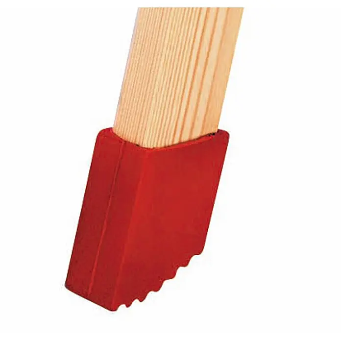 Euroline Stehleiter Holz Stufenstehleiter mit Comfort-Stufen mit Werkzeugablage +4x Leiterfüß - Anzahl Tritte: 5 Stk., Arbeitshöhe: 2.750 m, Holz - Roter Gummi-Antirutschfuß an einem Holzleiterbein mit gerillter Unterseite für verbesserten Halt und Bodenschutz.