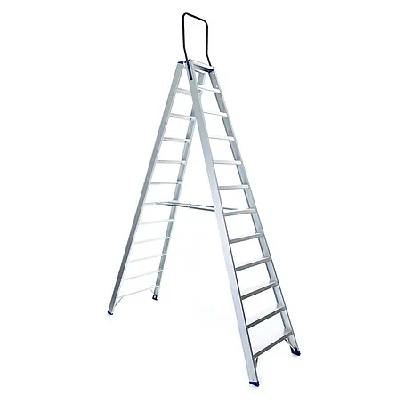 ASC  Stehleiter Eurostairs Stufenstehleiter zweiseitig eloxiert mit Bügel 12 Stufen