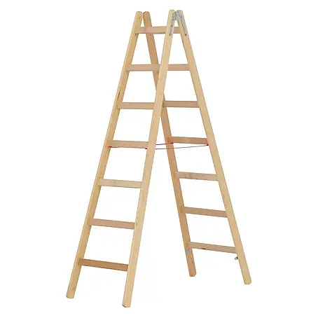 Hymer  Stehleiter Holz Sprossenstehleiter mit Eimerhaken 2x7 Sprossen