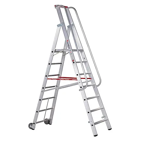 Euroline  Stehleiter Premium 32677 Stufenstehleiter mit großer Standplattform 7 Stufen