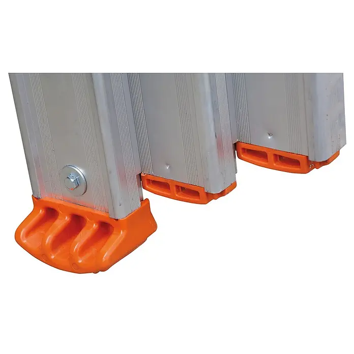Facal Seilzugleiter Seilzugleiter ROLLER S600 2x11 Sprossen - Anzahl Tritte: 11 Stk., Arbeitshöhe: 6.800 m, Aluminium - Silberne Aluminium-Leiterbeine mit robusten orangefarbenen Anti-Rutsch-Sicherheitsfüßen.