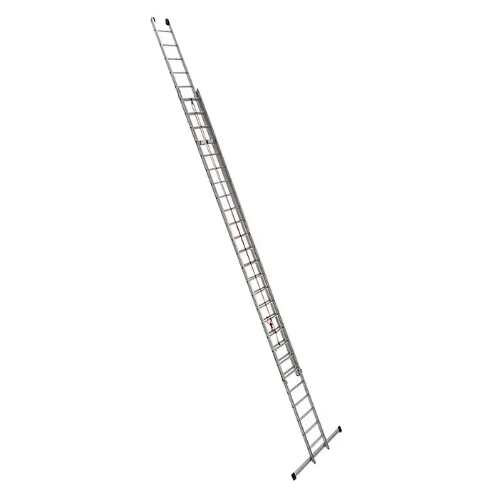 Euroline Seilzugleiter Premium 312 Seilzugleiter 2x26 Sprossen - Anzahl Tritte: 26 Stk., Arbeitshöhe: 14.800 m - Lange Aluminium-Anlegeleiter mit rotem Seil und Stabilisatorbalken.