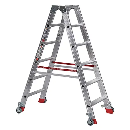 Euroline  Stehleiter Premium 30573 Stufenstehleiter mit Federrollen und Feststellern 2x6 Stufen