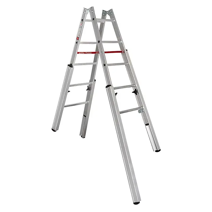 Euroline Stehleiter Premium 30576 Treppenstehleiter 2x5 Sprossen - Anzahl Tritte: 5 Stk., Arbeitshöhe: 2.750 m, Aluminium - Silberne Aluminium-Klappleiter in A-Form, vielseitig einsetzbar.