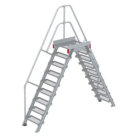 Euroline  Treppenpodest 512 Überstieg 60° 600mm Stufenbreite 2x9 Stufen Stahl Gitterrost
