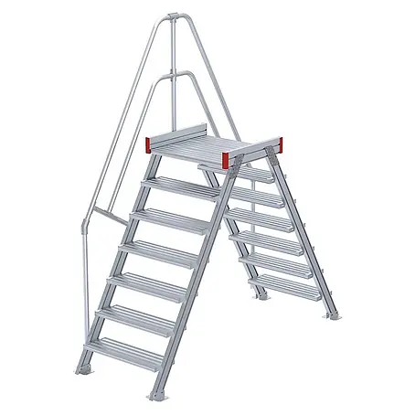 Euroline  Treppenpodest 512 Überstieg 60° 1000mm Stufenbreite 2x7 Stufen Alu gerieft