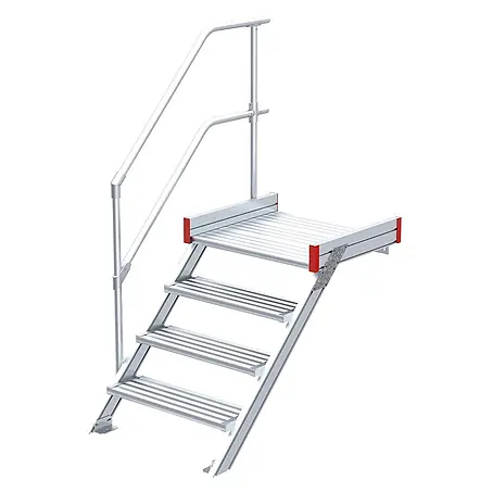 Euroline  Treppenpodest 511 Podesttreppe 45° 1000mm Stufenbreite 4 Stufen Alu gerieft