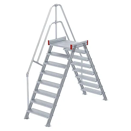 Euroline  Treppenpodest 512 Überstieg 60° 1000mm Stufenbreite 2x8 Stufen Alu gerieft