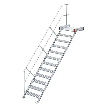 Euroline  Treppenpodest 511 Podesttreppe 45° 600mm Stufenbreite 12 Stufen Alu gerieft