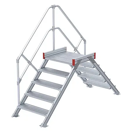 Euroline  Treppenpodest 512 Überstieg 45° 1000mm Stufenbreite 2x5 Stufen Alu gerieft