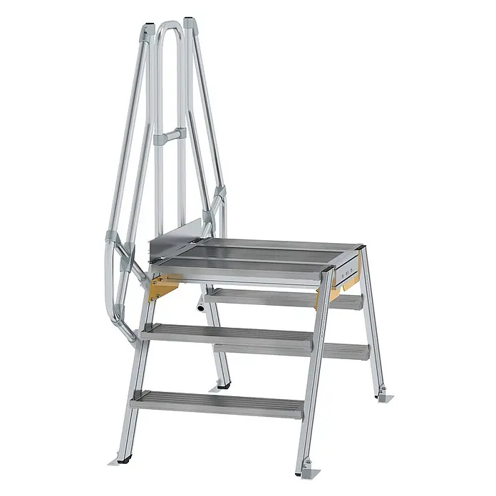Munk Treppenpodest Überstieg 60° inkl. einen Handlauf, Stufenbreite 800mm, 2x3 Stufen -  - Tragbare, silberfarbene Aluminium-Zugangstreppe mit integrierten Handläufen und einer stabilen oberen Plattform.