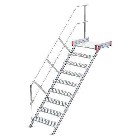 Euroline  Treppenpodest 511 Podesttreppe 45° 600mm Stufenbreite 9 Stufen Alu gerieft