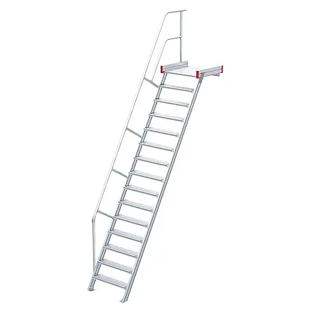 Euroline  Treppenpodest 511 Podesttreppe 60° 800mm Stufenbreite 15 Stufen Alu gerieft