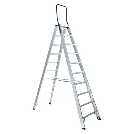 ASC  Stehleiter Eurostairs Stufenstehleiter zweiseitig eloxiert mit Bügel 10 Stufen