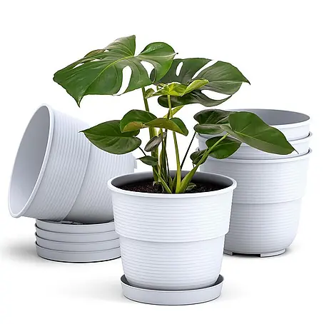 Plastard  Pflanztopf Milano 5er Set mit Untersetzer in Weiß – Blumentopf