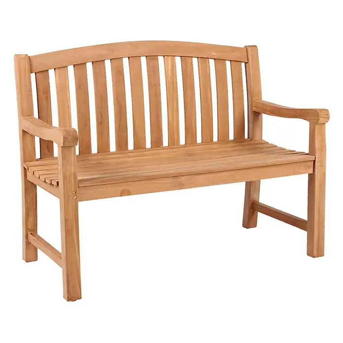 Bene Living Gartenbank Swindon - Teakholz, Natur - Hellbraune Gartenbank aus Holz mit Lattenrücken und Sitzfläche sowie geschwungenen Armlehnen.