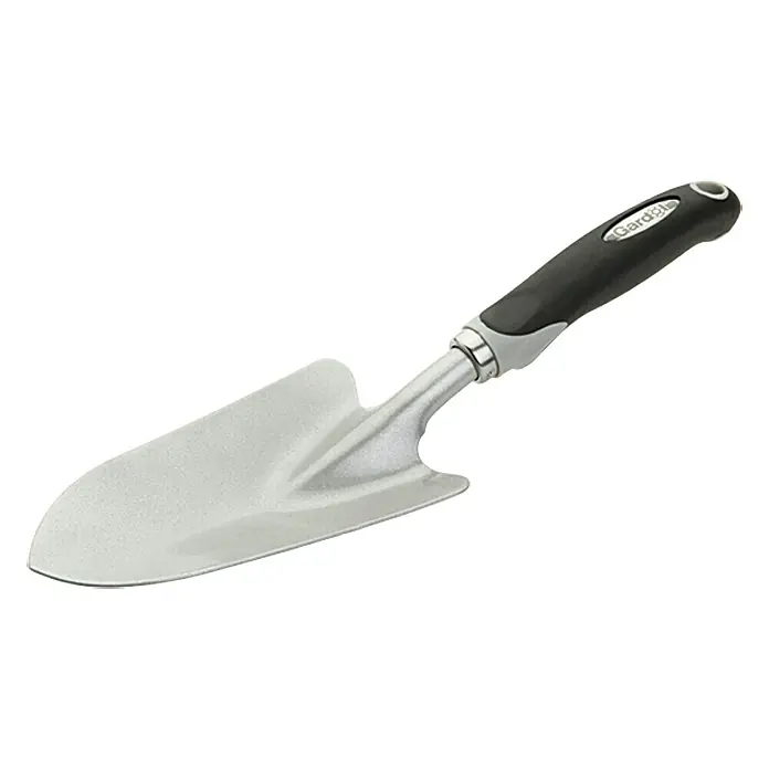 Gardol Pala para plantas - 10 cm, Acero, Mango corto - Paleta de jardinería con hoja gris y mango negro para jardinería, ideal para plantar y trasplantar.