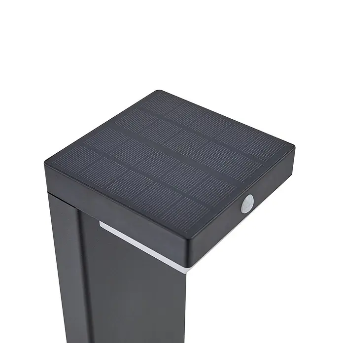 Lindby Außensockelleuchte Eleazar -  - Dunkelgraue Solar-LED-Pollerleuchte mit integriertem Solarpanel und Bewegungssensor.
