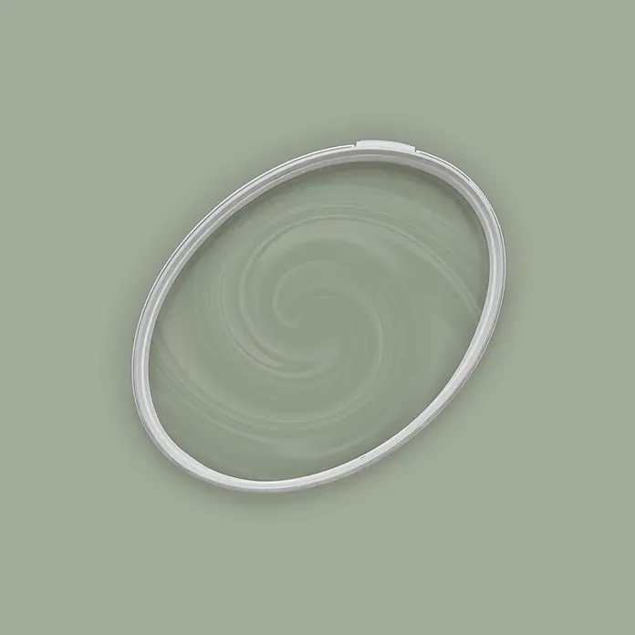 Tadessi Wandfarbe Sage Green - Grün, Matt, 5 l - Weißer ovaler Ringrahmen mit einem oberen Verschluss.
