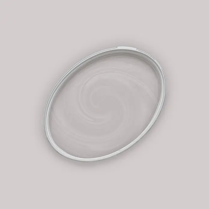 Tadessi Wandfarbe Puderrosa - Grau, Matt, 5 l - Hellgrauer ovaler Ring mit verwirbeltem, durchscheinendem Zentrum.