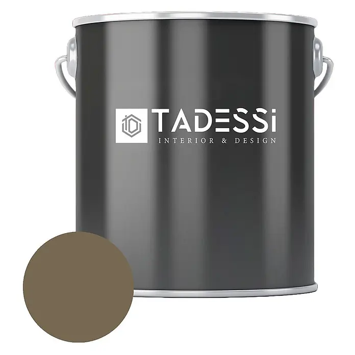 Tadessi Wandfarbe Taupebraun - Braun, Matt, 5 l - Dunkelgraue TADESSI Farbkanne mit rundem Muster brauner Farbe für Inneneinrichtung.