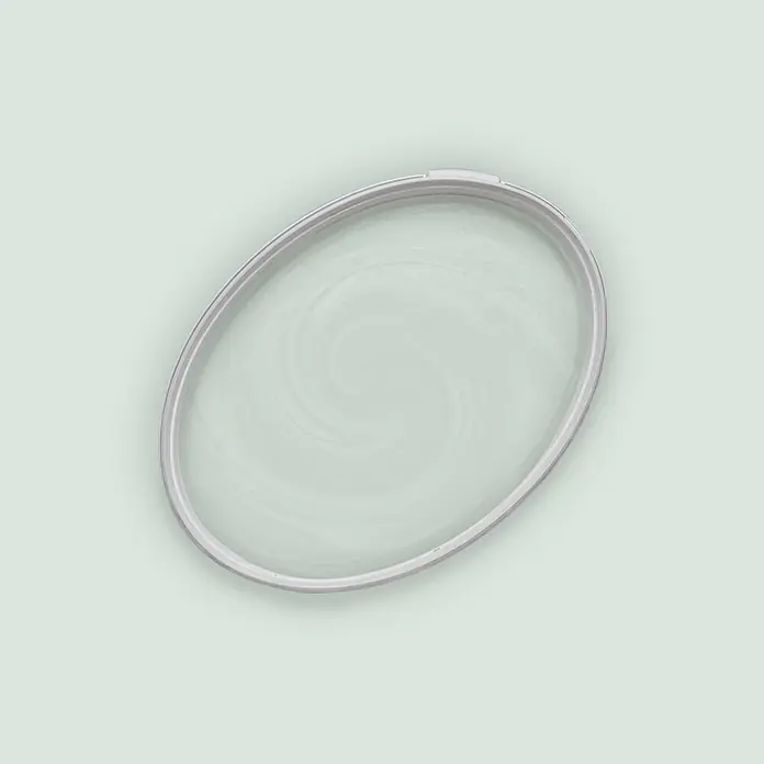 Tadessi Wandfarbe Mintgrün - Grün, Matt, 2,5 l - Ovaler Glasdeckel aus Klarglas mit grauem Rand.