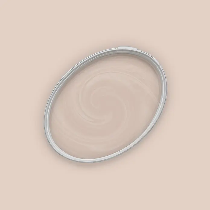 Tadessi Wandfarbe Rosenbeige - Beige, Matt, 2,5 l - Hellgrauer ovaler Rahmen mit durchscheinendem, verwirbeltem Material.