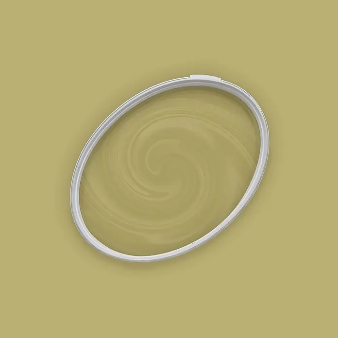 Tadessi Wandfarbe Sandgrün - Grün, Matt, 2,5 l - Weißer ovaler Rahmen mit spiralförmigem hellbeigem Muster.