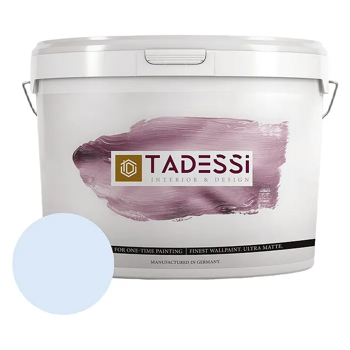 Tadessi Wandfarbe Himmelblau - Blau, Matt, 2,5 l - Weißer Eimer Tadessi ultramatter hellblauer Wandfarbe für einmaliges Streichen.