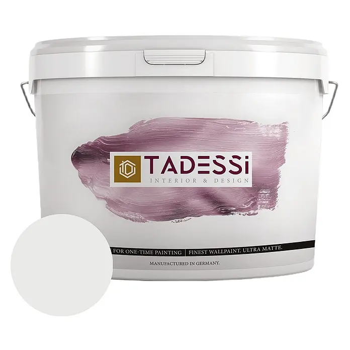 Tadessi Wandfarbe Mondsteingrau - Grau, Matt, 2,5 l - Weißer Eimer Tadessi feinster, ultramatter Wandfarbe, mit weißem Farbmuster.