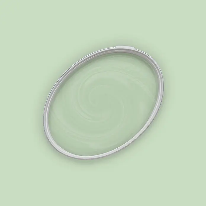 Tadessi Wandfarbe Limette Sage Green - Grün, Matt, 2,5 l - Transparenter ovaler Deckeldichtring mit weißem Rand.