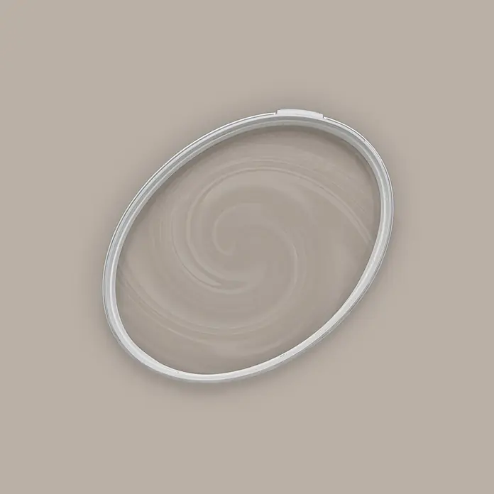 Tadessi Wandfarbe Kaffeecreme Mocha - Taupe, Matt, 5 l - Weißer ovaler Stickrahmen, der verwirbelten Stoff spannt.