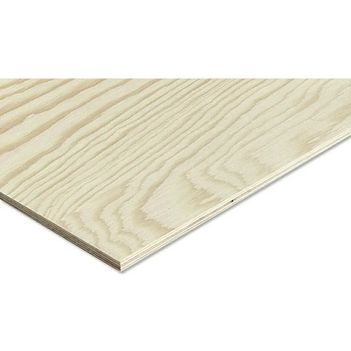 Furnierplatte nach Maß - Kiefer, L x B: 2.500 x 1.250 mm, Stärke: 6 mm - Helles Sperrholzbrett mit deutlicher Maserung, ideal für Möbelbau und Innenausbau, in hoher Auflösung dargestellt.