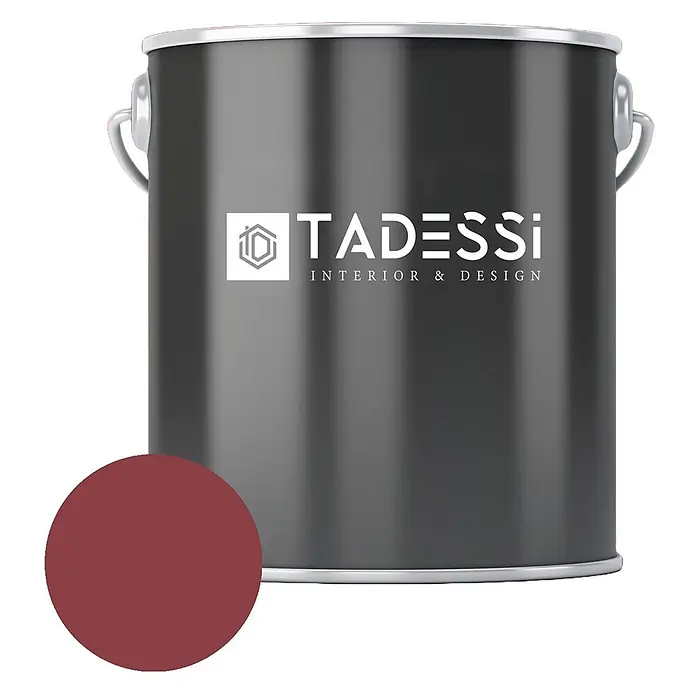 Tadessi Wandfarbe Mahagoni - Rot, Matt, 2,5 l - Dunkelgrauer TADESSI Farbtopf mit separater rotbrauner Farbprobe.