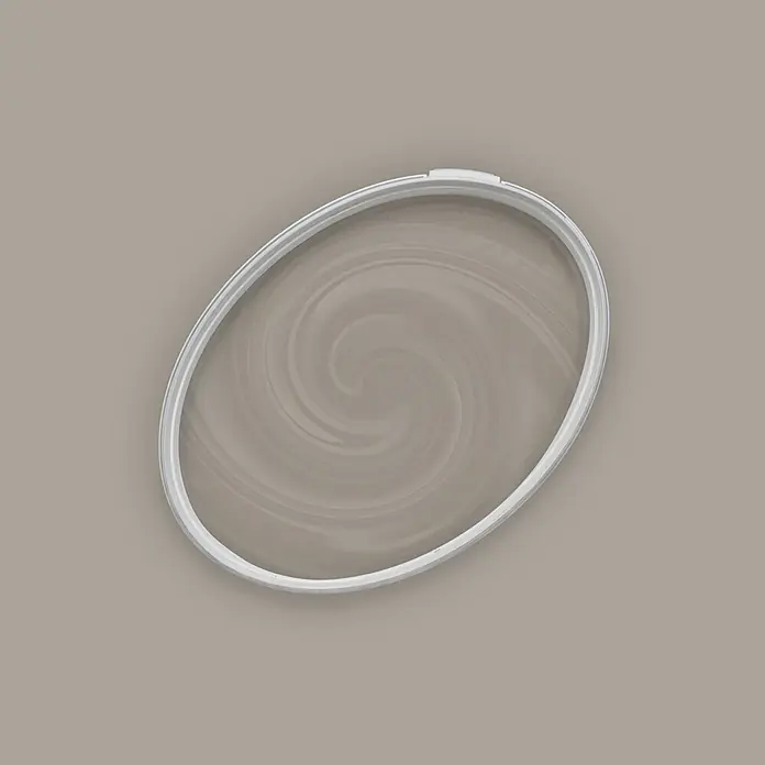 Tadessi Wandfarbe Strandgrau Mocha - Taupe, Matt, 5 l - Weißer ovaler Stickrahmen aus Kunststoff.