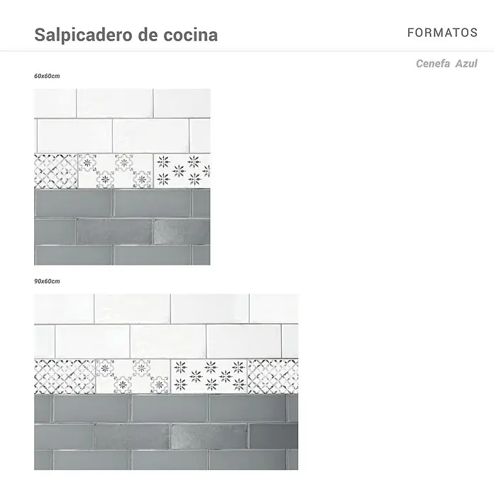 Protector de pared de cocina Cenefa - L x An x Es: 60 cm x 60 cm x 3 mm, Azul, Aluminio - Salpicadero de cocina con azulejos metro cerámicos blancos y grises y azulejos decorativos estampados.