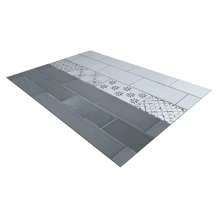 Protector de pared de cocina Cenefa - L x An x Es: 90 cm x 60 cm x 3 mm, Azul, Aluminio - Surtido de azulejos metro grises y blancos con baldosas decorativas estampadas.