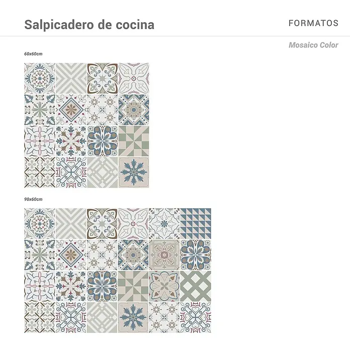 Protector de pared de cocina Mosaico - L x An x Es: 60 cm x 60 cm x 3 mm, Multicolor, Aluminio - Azulejos cerámicos de mosaico coloridos para salpicadero de cocina, disponibles en formatos 60x60cm y 90x60cm.