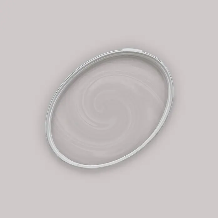 Tadessi Wandfarbe Taubengrau - Grau, Matt, 2,5 l - Hellgrauer ovaler Kunststoffrand mit spiralförmiger Innenstruktur.
