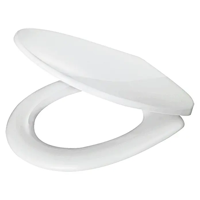 Tapa de WC Siracusa - Duroplast, Blanco, Con caída amortiguada - Asiento de inodoro blanco con tapa, ligeramente abierto, con un diseño moderno para cada baño.