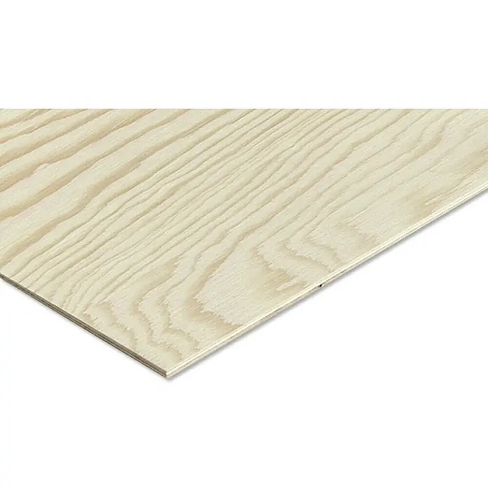 Sperrholzplatte Fixmaß I - Kiefer, L x B x S: 1.200 x 600 x 4 mm - Nahaufnahme einer Holzplatte mit sichtbarer Maserung. Perfekt für Bau- und Möbelprojekte.