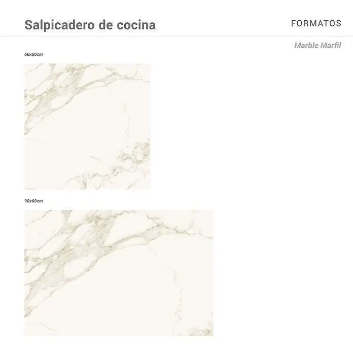 Protector de pared de cocina Marble - L x An x Es: 60 cm x 60 cm x 3 mm, Blanco/Gris, Aluminio - Dos azulejos efecto mármol marfil, 60x60cm y 90x60cm, para salpicaderos de cocina.