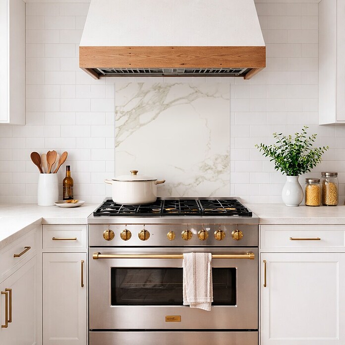 Protector de pared de cocina Marble (L x An x Es: 60 cm x 60 cm x 3 mm, Blanco/Gris, Aluminio) | BAUHAUS