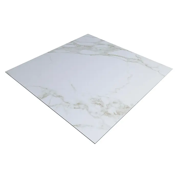 Protector de pared de cocina Marble - L x An x Es: 60 cm x 60 cm x 3 mm, Blanco/Gris, Aluminio - Azulejo cuadrado blanco con patrón de mármol claro.